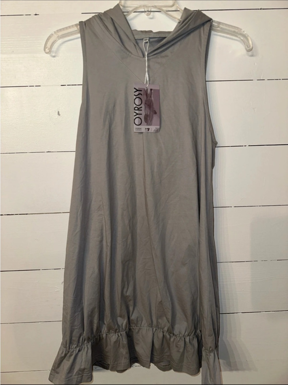Oxyros Sleeveless Hooded Mini Dress in Light Gray